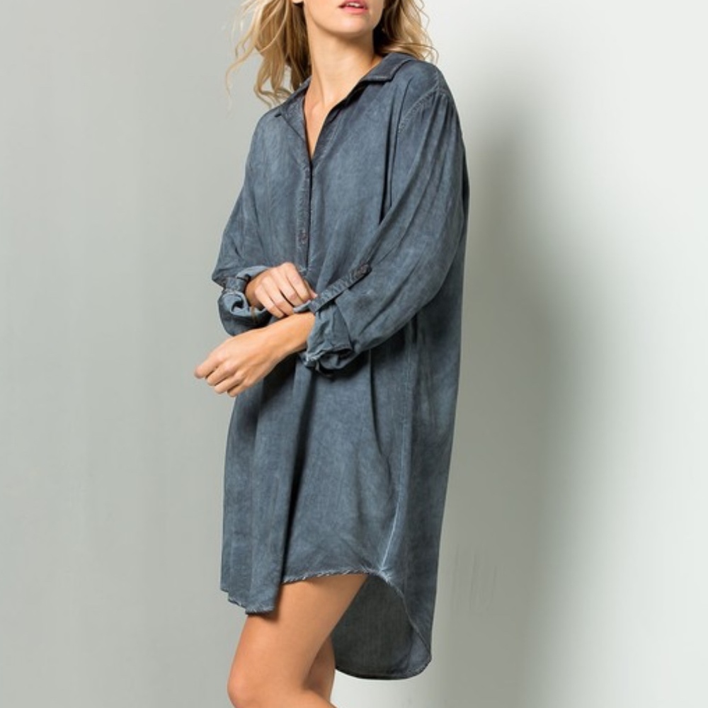 Last 1! ~ NWT Mineral Wash Denim- look Shirt Dress - Picture 3 of 5